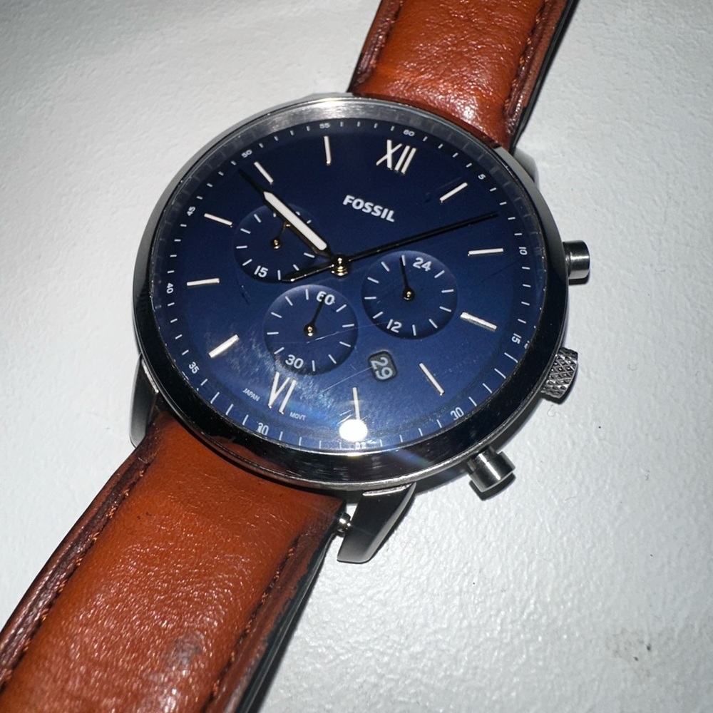 Fossil Men's Neutra Chronograph Blue Dial Watch with‎ Brown Leather Strap